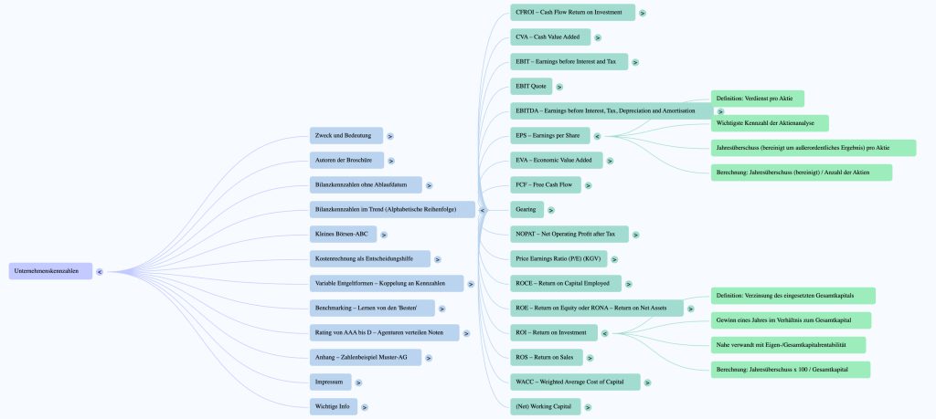 Mindmap zur AK-Broschüre "Unternehmenskennzahlen - Werkzeuge für professionelle Betriebsratsarbeit" generiert vom KI-Tool Notebook LM.