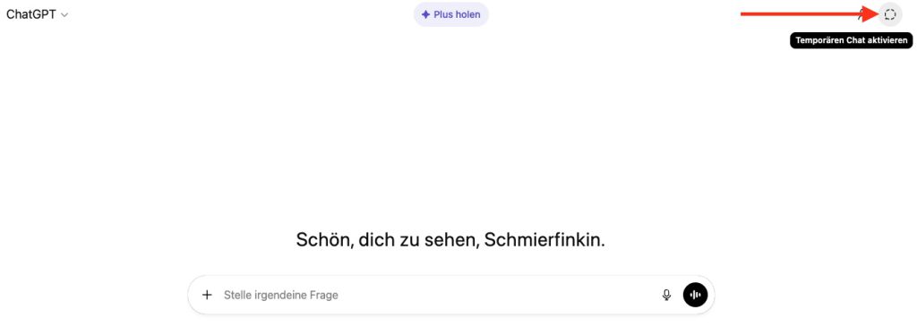 Temporärer Chat bei ChatGPT von Open AI.