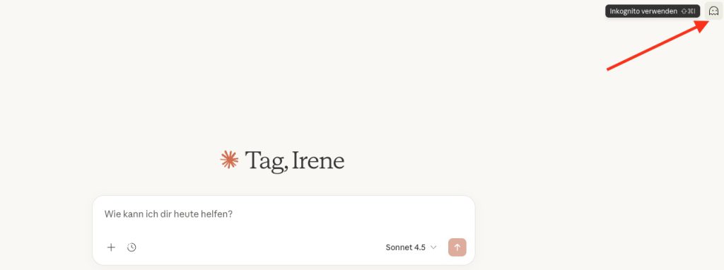 Inkognito-Modus bei Claude von Anthropic.