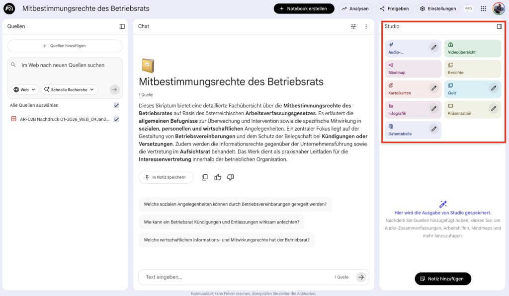 Screenshot NotebookLM
